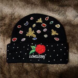 Reason Black Beanie with Embroidered Accentl junk beanie